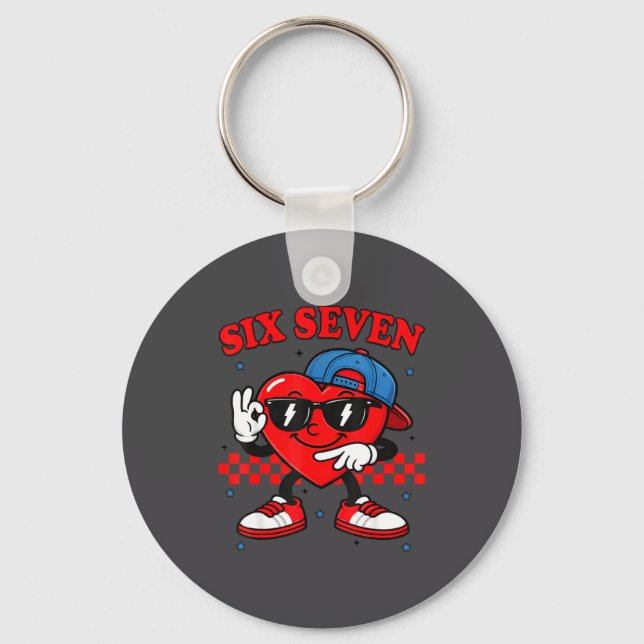 Funny 6 7 Meme Heart Six Seven 67 Valentine Couple Key Ring (Front)