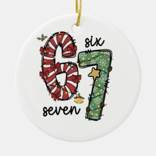 Funny 6 7  Santa Squad Sixty Seven Christmas Ceramic Tree Decoration