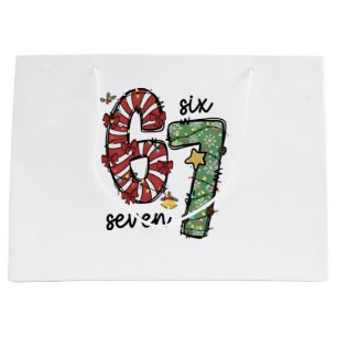 Funny 6 7 Santa Squad Sixty Seven Christmas Large Gift Bag