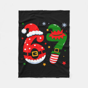Funny 6 7 Six Seven Meme Christmas Santa Elf Coupl Fleece Blanket