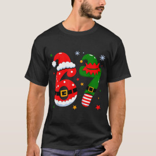 Funny 6 7 Six Seven Meme Christmas Santa Elf Coupl T-Shirt