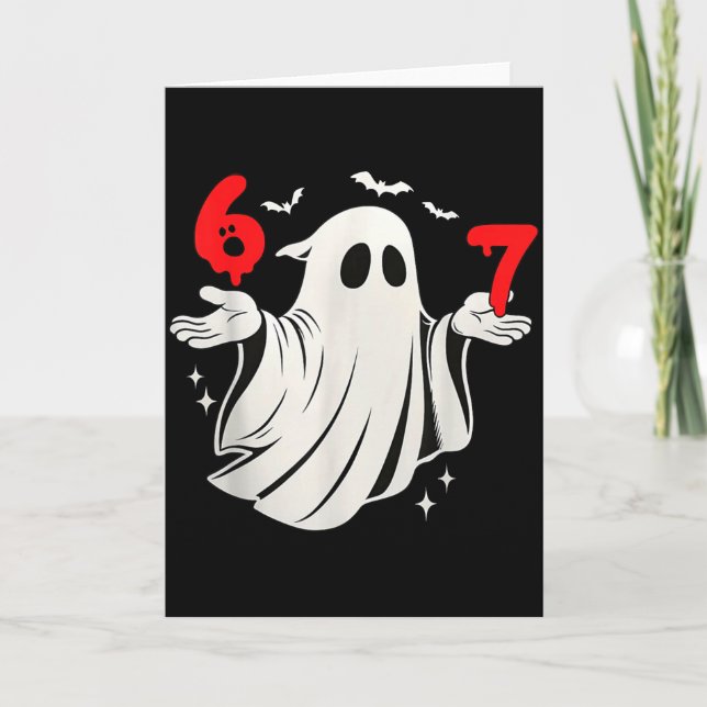 Funny 6 7 Six Seven Meme Halloween Humor Ghost Cos Card (Front)