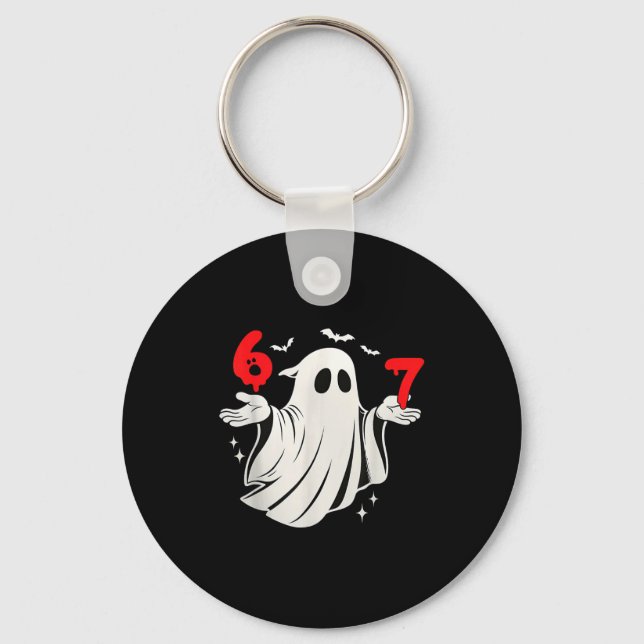 Funny 6 7 Six Seven Meme Halloween Humor Ghost Cos Key Ring (Front)