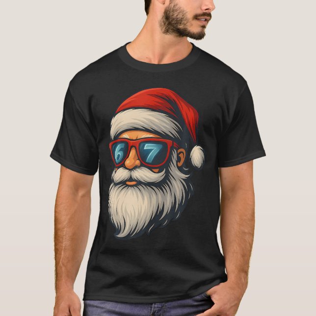 Funny 6 7 Six Seven Meme Santa Face Christmas Retr T-Shirt (Front)