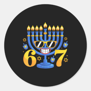 Funny 6-7 Six Seven Menorah Meme Hanukkah Holiday  Classic Round Sticker