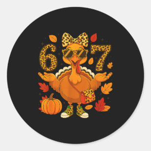Funny 6 7 Thanksgiving Leopard Bow Turkey Six Seve Classic Round Sticker