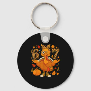 Funny 6 7 Thanksgiving Leopard Bow Turkey Six Seve Key Ring