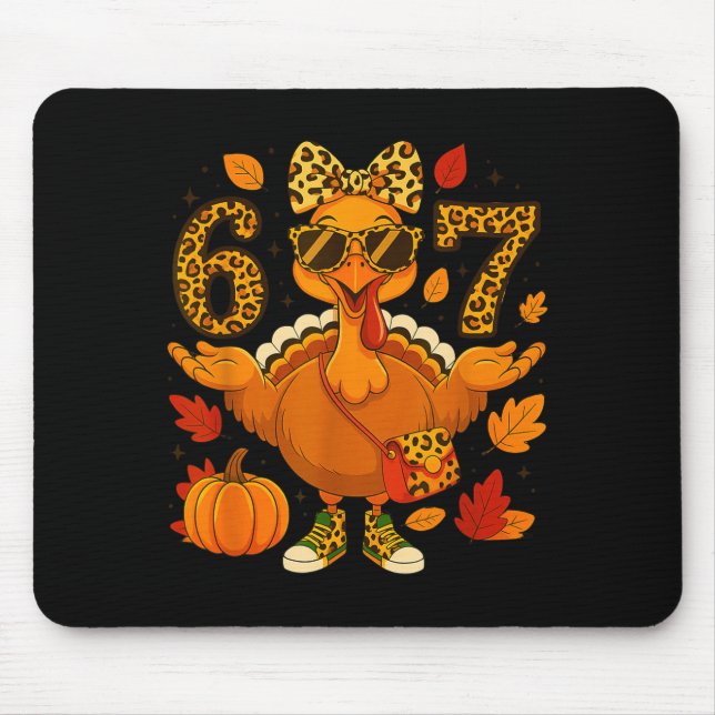 Funny 6 7 Thanksgiving Leopard Bow Turkey Six Seve Mouse Mat (Front)