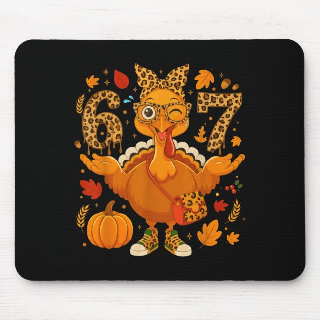 Funny 6 7 Thanksgiving Leopard Bow Turkey Six Seve Mouse Mat (Front)