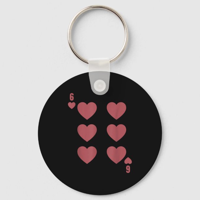 Funny 6 7 Valentine Love Heart Playing Card Matchi Key Ring (Front)