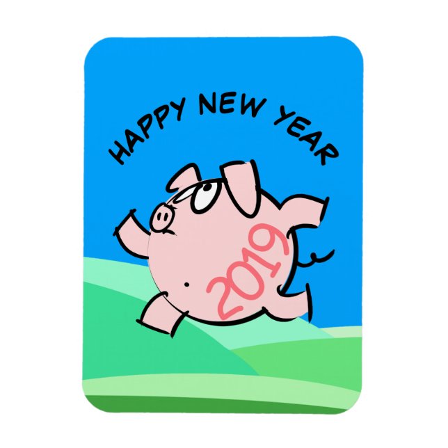 Funny 6 Cartoon Illustration Pig  Year 2019 Rec Magnet (Vertical)