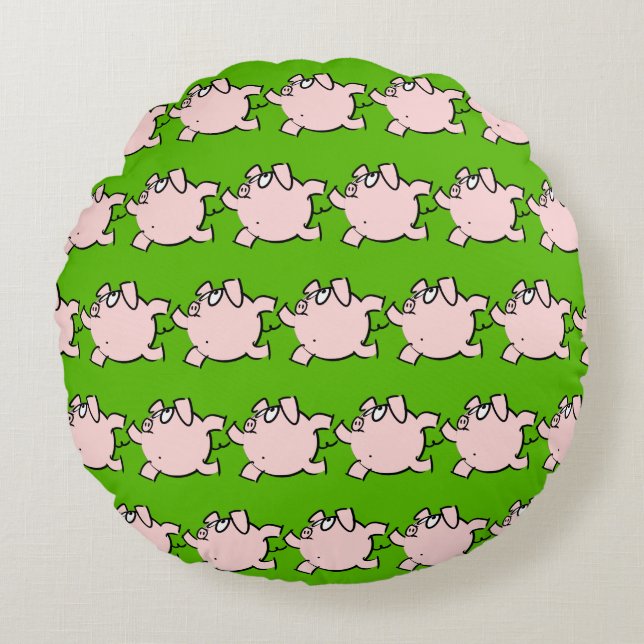 Funny 6 Cartoon Pig Choose Colour Round Pillow (Front)