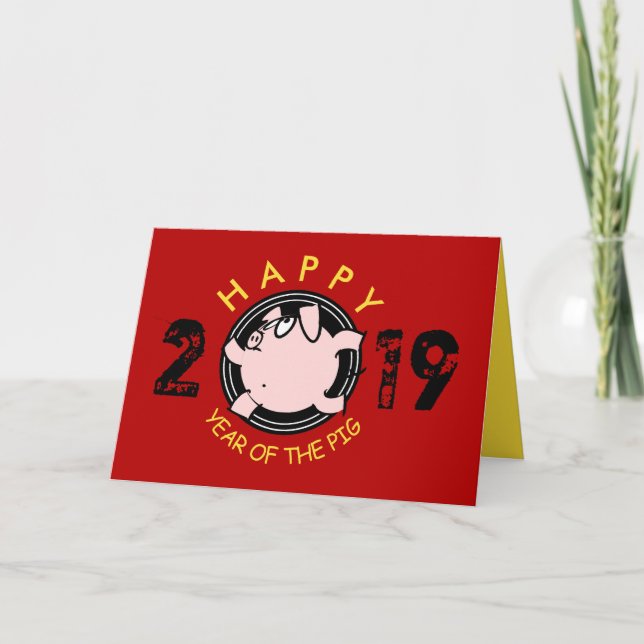 Funny 6 Cartoon Pig custom Year Zodiac Birthday GC Holiday Card (Front)