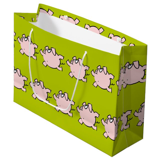 Funny 6 Cartoon Pig New Baby Choose Colour L Gift Large Gift Bag (Front Angled)