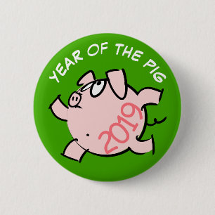 Funny 6 Cartoon Pig  Year 2019 Choose colour Cm Round Badge