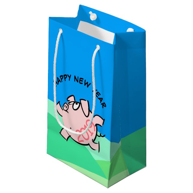 Funny 6 Cartoon Pig  Year 2019 Landscape S Gift B Small Gift Bag (Front Angled)