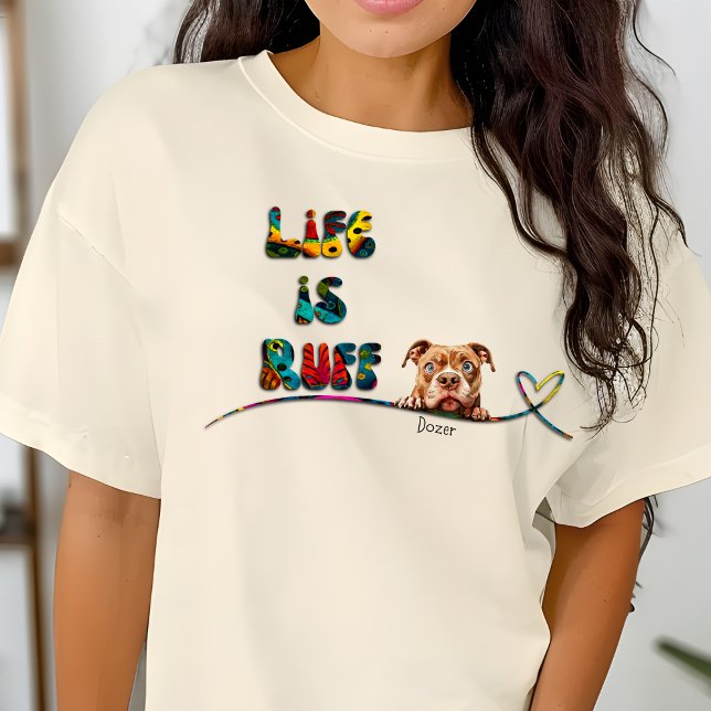 Funny 70's Colourful Retro Pitbull Custom Name T-Shirt (Creator Uploaded)