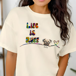Funny 70's Colourful Retro Pug Dog Custom Name T-Shirt