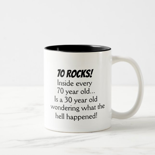 Funny 70th Birthday Gift Two-Tone Coffee Mug (Right)