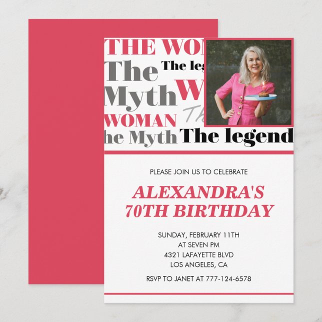 Funny 70th birthday invitation Photo Myth Legend (Front/Back)