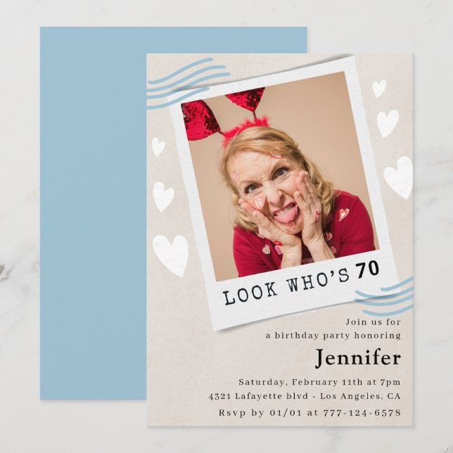 Funny 70th birthday invitations Look who's turning (Front/Back)