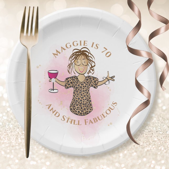 Funny 70th Birthday Pink Ethnic 70 and Fabulous  Paper Plate (Creator Uploaded)
