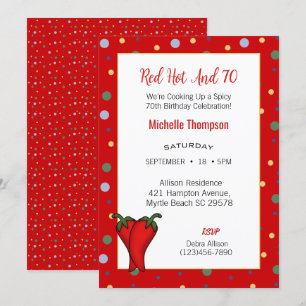 Funny 70th Red Hot Pepper Birthday Party   Invitation