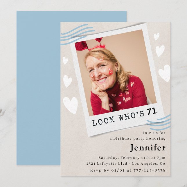 Funny 71st birthday invitations Photo for her (Front/Back)