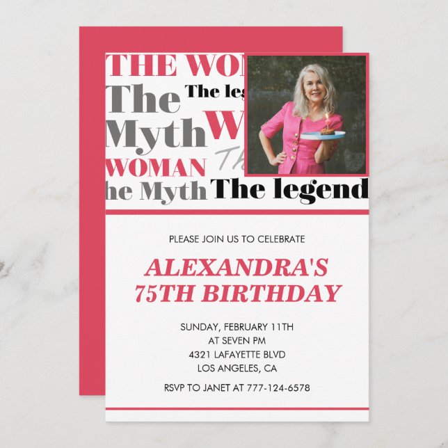 Funny 75th birthday invitation Photo Myth Legend (Front/Back)