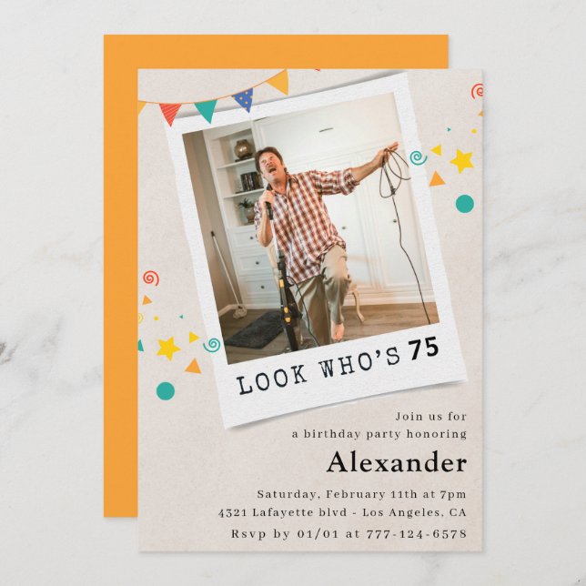 Funny 75th birthday invitations Men Fun Photo (Front/Back)