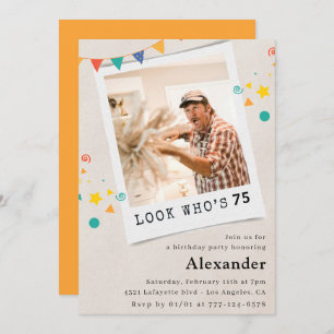 Funny 75th birthday invitations Men Fun Photo