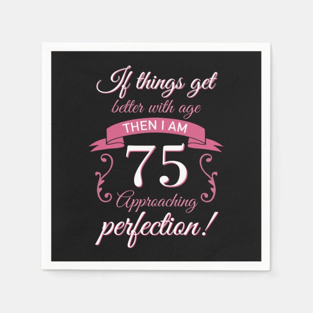 Funny 75th Birthday 'Perfection' Napkin (Front)