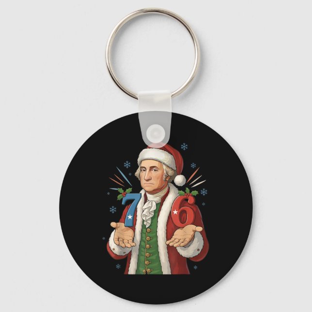 Funny 7-6 6-7 George Washington Santa 67 Meme Chri Key Ring (Front)