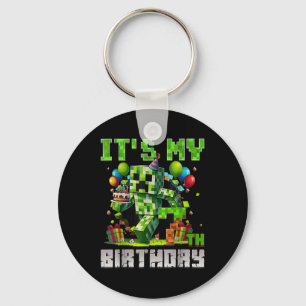 Funny 7 Year Old 7th Birthday Pixel Art Gamer Boys Key Ring