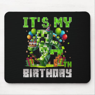 Funny 7 Year Old 7th Birthday Pixel Art Gamer Boys Mouse Mat