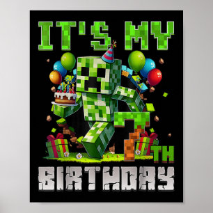 Funny 7 Year Old 7th Birthday Pixel Art Gamer Boys Poster