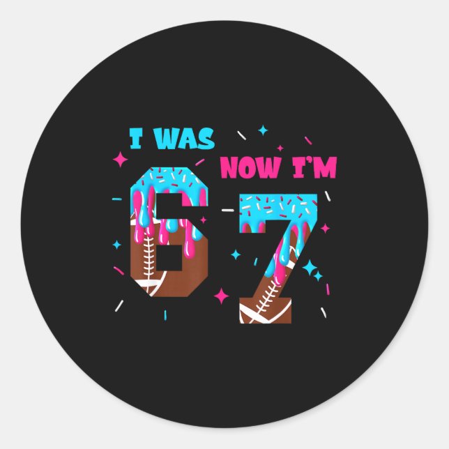 Funny 7 Year Old Birthday Football Ice Cream Drip  Classic Round Sticker (Front)