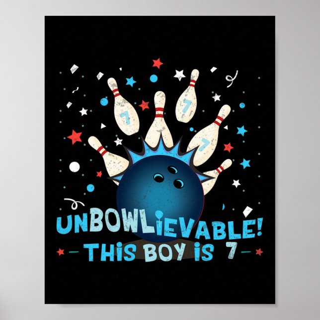 Funny 7th Birthday Bowling Lover Graphic For Boys  Poster (Front)