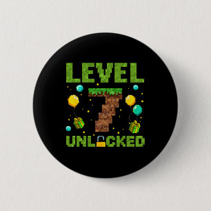 Funny 7th Birthday Boy Gamer Level 7 Unlocked Pixe 6 Cm Round Badge