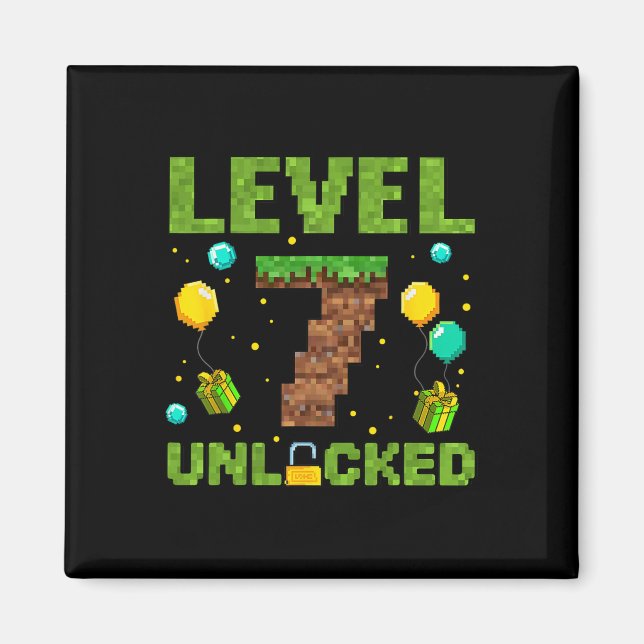 Funny 7th Birthday Boy Gamer Level 7 Unlocked Pixe Magnet (Front)
