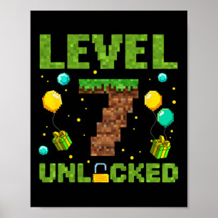 Funny 7th Birthday Boy Gamer Level 7 Unlocked Pixe Poster