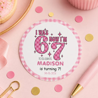 Funny 7th Birthday | “I Was 6, Now 7” Party Classic Round Sticker