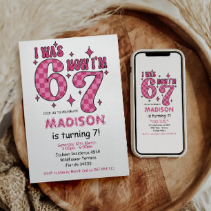 Funny 7th Birthday “I Was 6, Now 7” Party Invitation