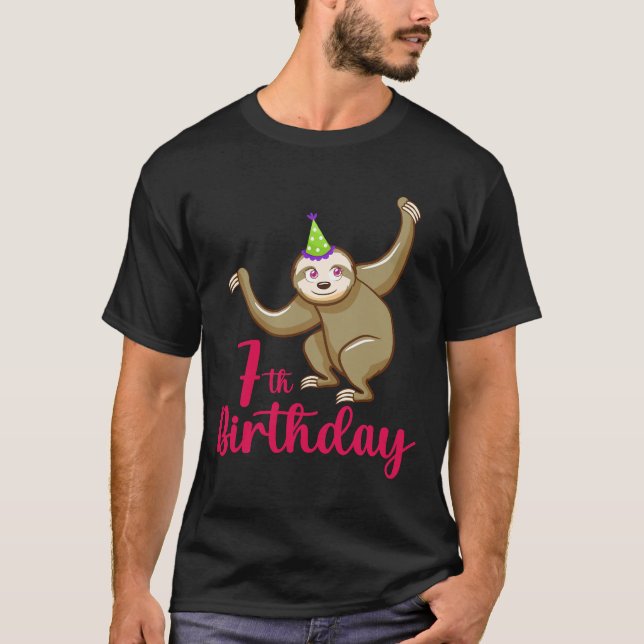 Funny 7th Birthday Sloth Themed 7 Years Old Animal T-Shirt (Front)
