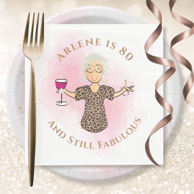 Funny 80 and Fabulous Cartoon Pink 80th Birthday Napkin (Creator Uploaded)