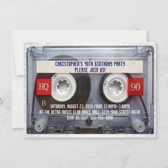 Funny 80s Cassette Mixtape 40th Birthday Party Invitation (Front)
