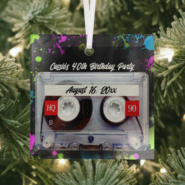 Funny 80s Cassette Mixtape Keepsake Memory Glass Tree Decoration (Insitu)