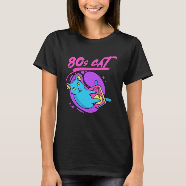 Funny 80s Music DJ Cat Eighties Retro Vaporwave Pu T-Shirt (Front)