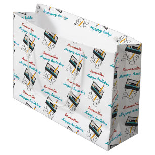 Funny 80s Music Retro Cassette Tape Birthday Name Large Gift Bag