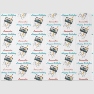 Funny 80s Music Retro Cassette Tape Birthday Name Tissue Paper